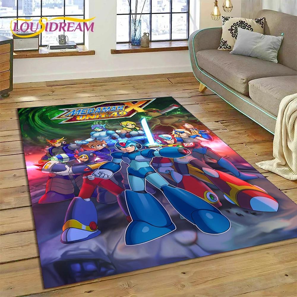 Retro Cartoon Rockman Mega Man Game Rug Carpet for Living Room Bedroom Home Decor,Floor Mat Non-slip Decoration for Sofa Doormat