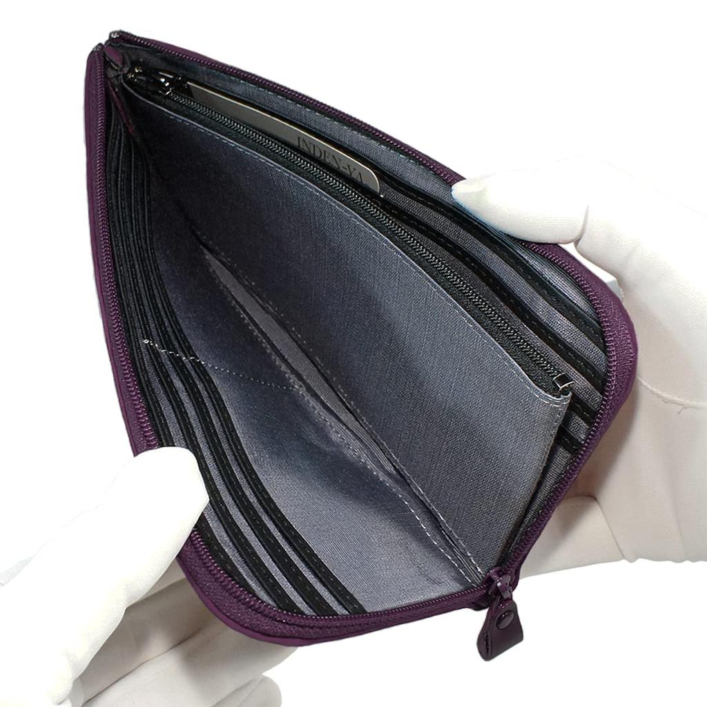 Длинный кошелек Inden, комплект из застежки-молнии, фиолетовая кожа оленя с белым лаковым узором «виноград» [Indenya], Г-образный, 2315-16-120