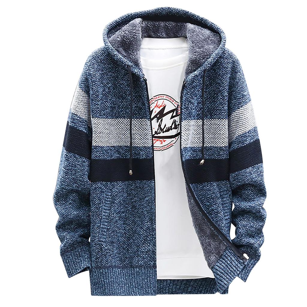 Men's Fall And Winter Casual Sweater Jacket Warm Knit Sweater Hooded Hoodie