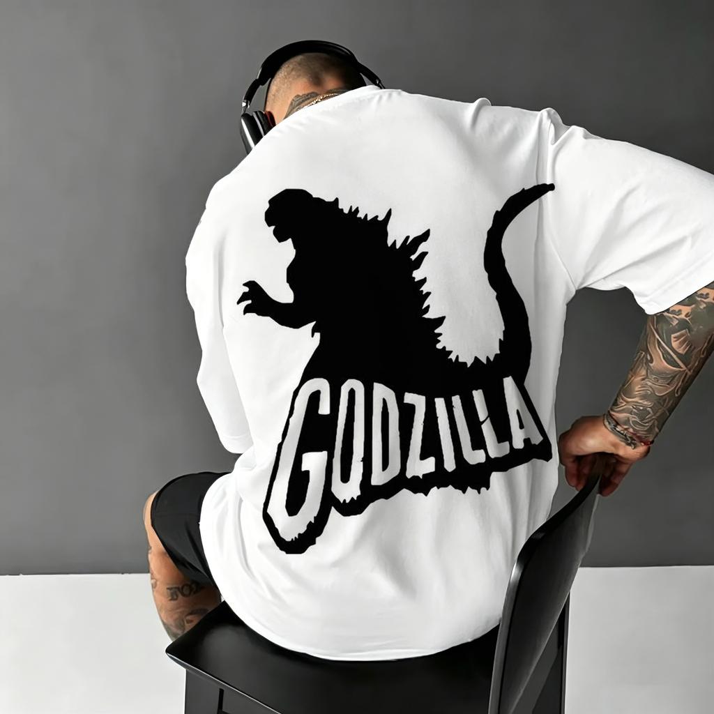 New 2026 American Retro Cotton Shortsleeved Tshirt With Godzilla Print Suitable For Both Unisex And Unisex Casual Street Style