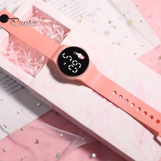 Electronic Watch Touchscreen LED Display Soft Band Round Life Waterproof Solid Color Kids Students Digital Watch Daily Wear