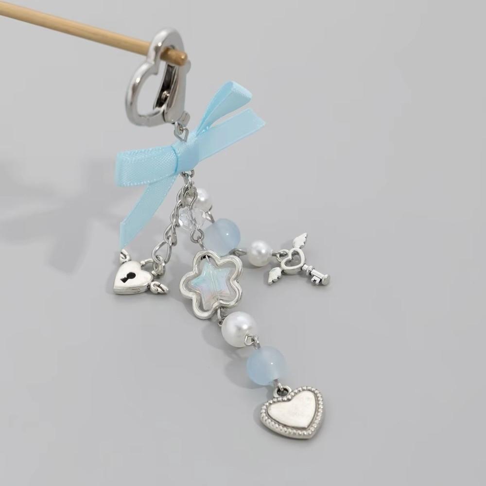 Bowknot Heart Beaded Pendant Star Beaded Lanyard Y2k Heart Keychain  Women Accessories