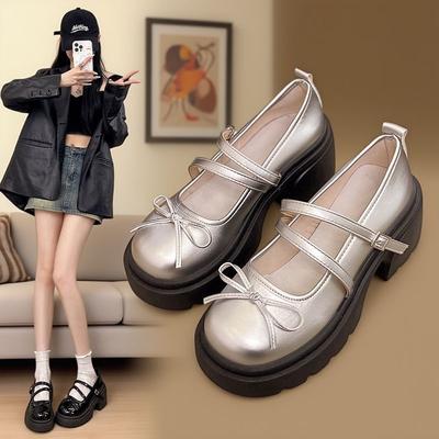 Французский бант с юбкой, туфли-лодочки из светлой кожи, одинарные туфли, летние новые туфли Мэри Джейн на толстой подошве в стиле ретро