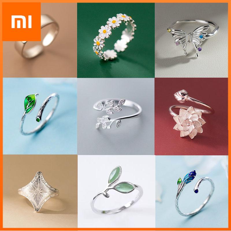 Xiaomi Кольца из стерлингового серебра 925 пробы для женщин Геометрические Тонкие ювелирные изделия На палец Регулируемые Милые Кольцо с цветком и листом Циркон Для вечеринки Подарок на день рождения