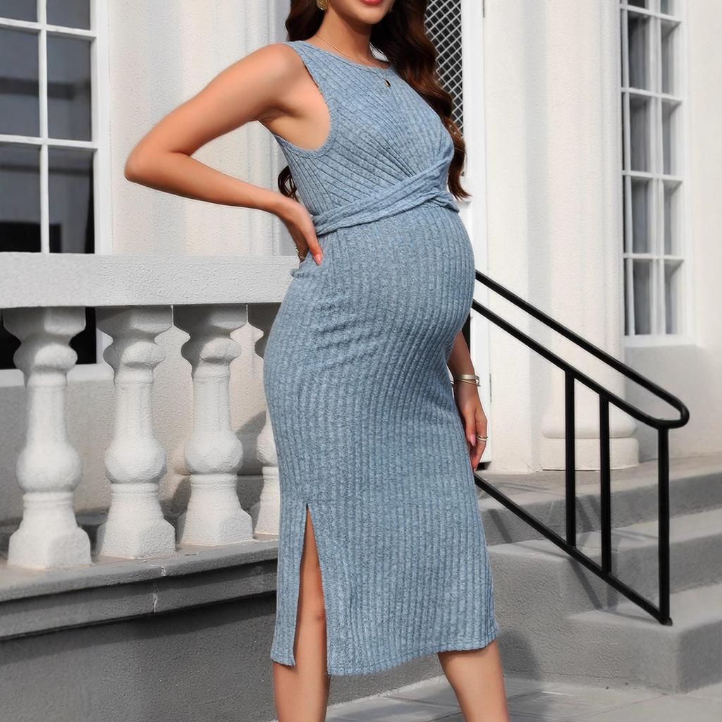 QICED Весенний жилет с круглым вырезом, с узлом и шнуровкой на груди спереди, стильное, облегающее и подчеркивающее фигуру платье для беременных