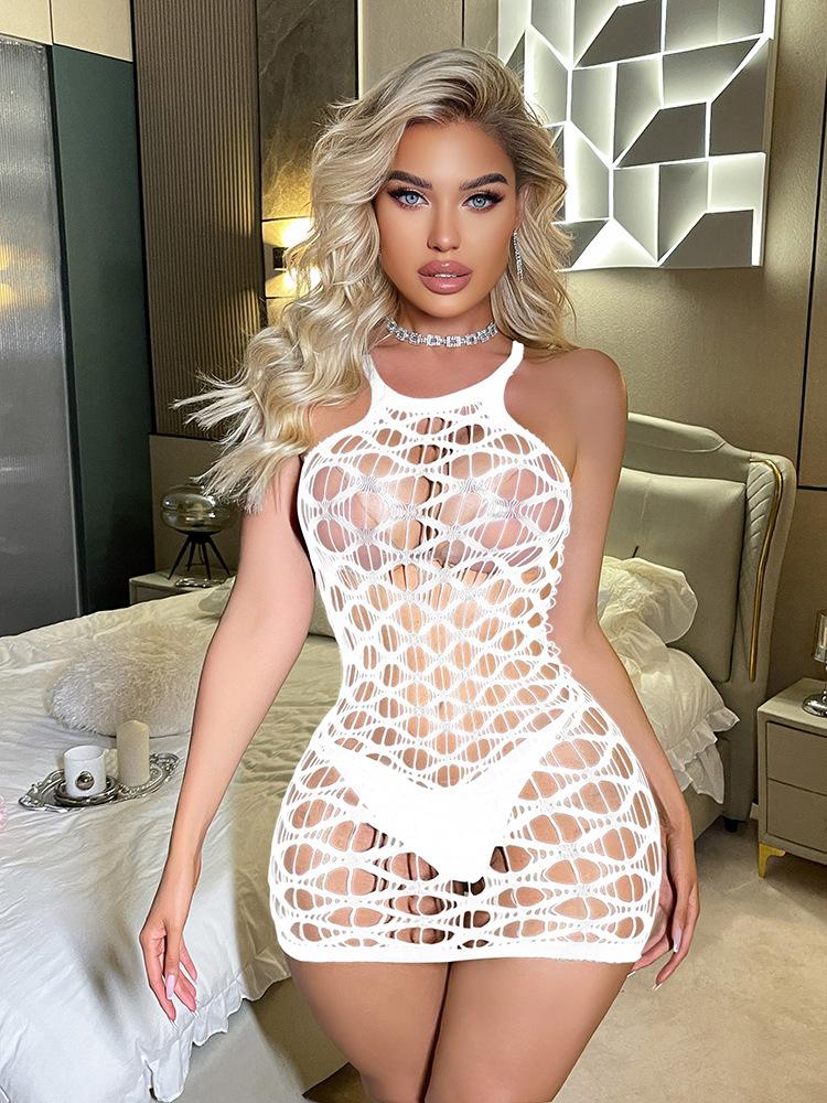 Sexy lingerie, sexy mesh, European and American cross-border fishing net, perforated jacquard see through mesh, bag, hip skirt, suspender skirt