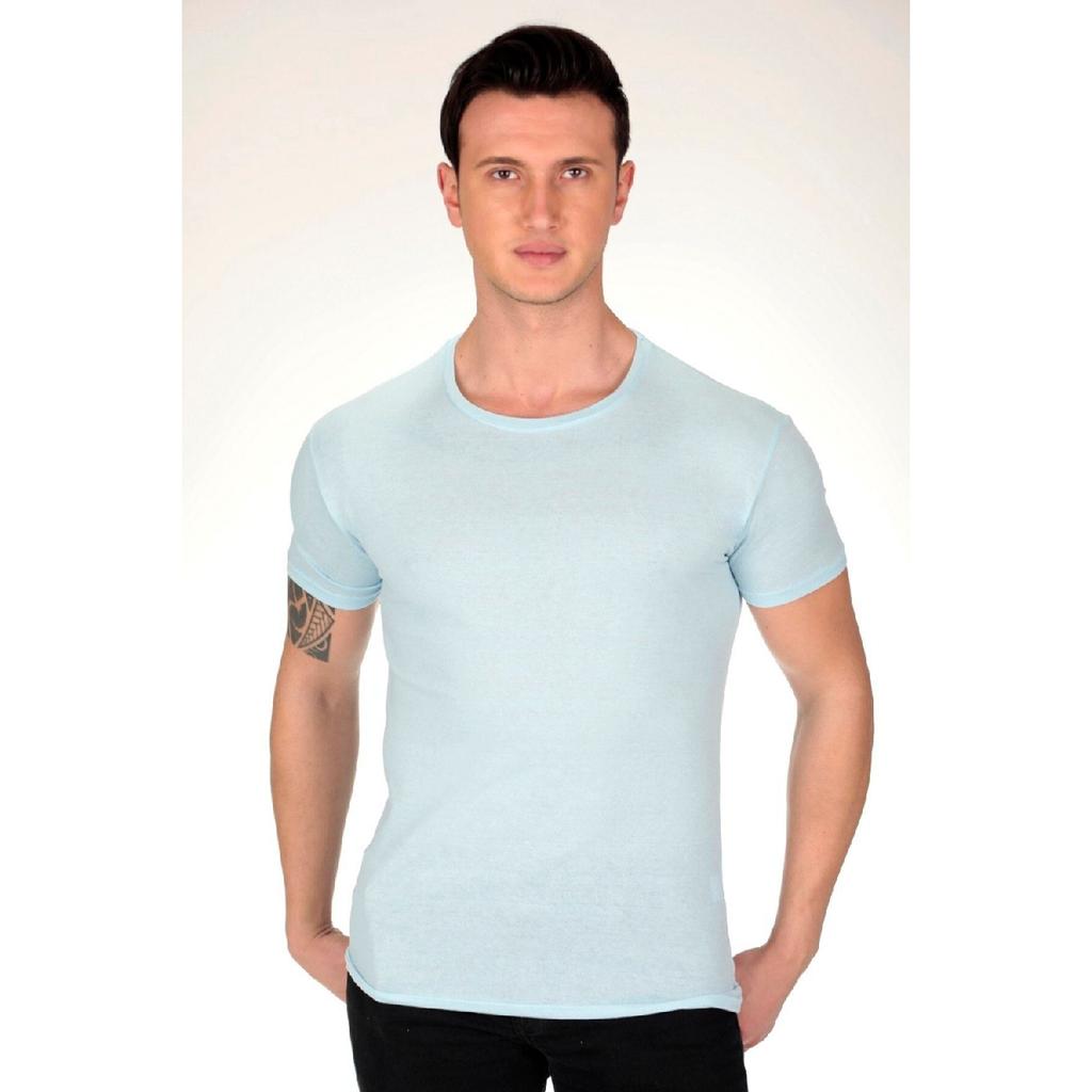 Мужская белая приталенная футболка с круглым вырезом