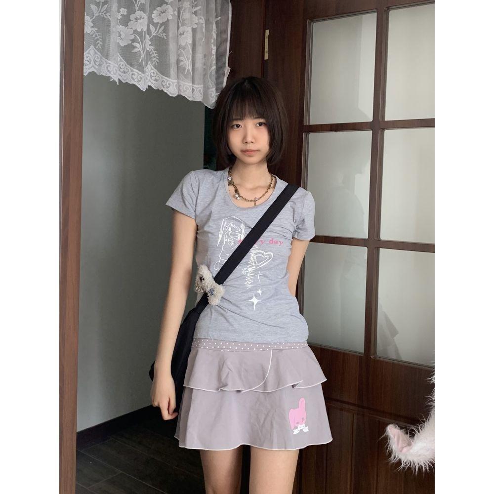 Y2k Harajuku Streetwear Футболки женские японская мода Kawaii мультяшный принт O-образный вырез тонкие футболки топы мягкие гриль лето