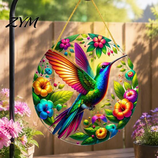 Easy Install Hanging Pendant Colorful Hummingbird Wall Decoration, Stained Acrylic Suncatcher for Window Nature Inspired Home Decor Decor, Decorative