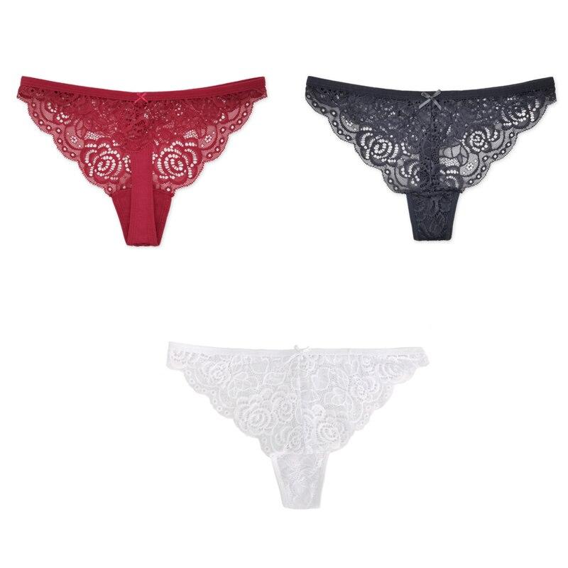 3Pcs/Set Julexy Big Thongs Lace Sexy Women Panties Solid Plus Size Hollow Out Underwear G-string 1XL-4XL Lingerie for Women