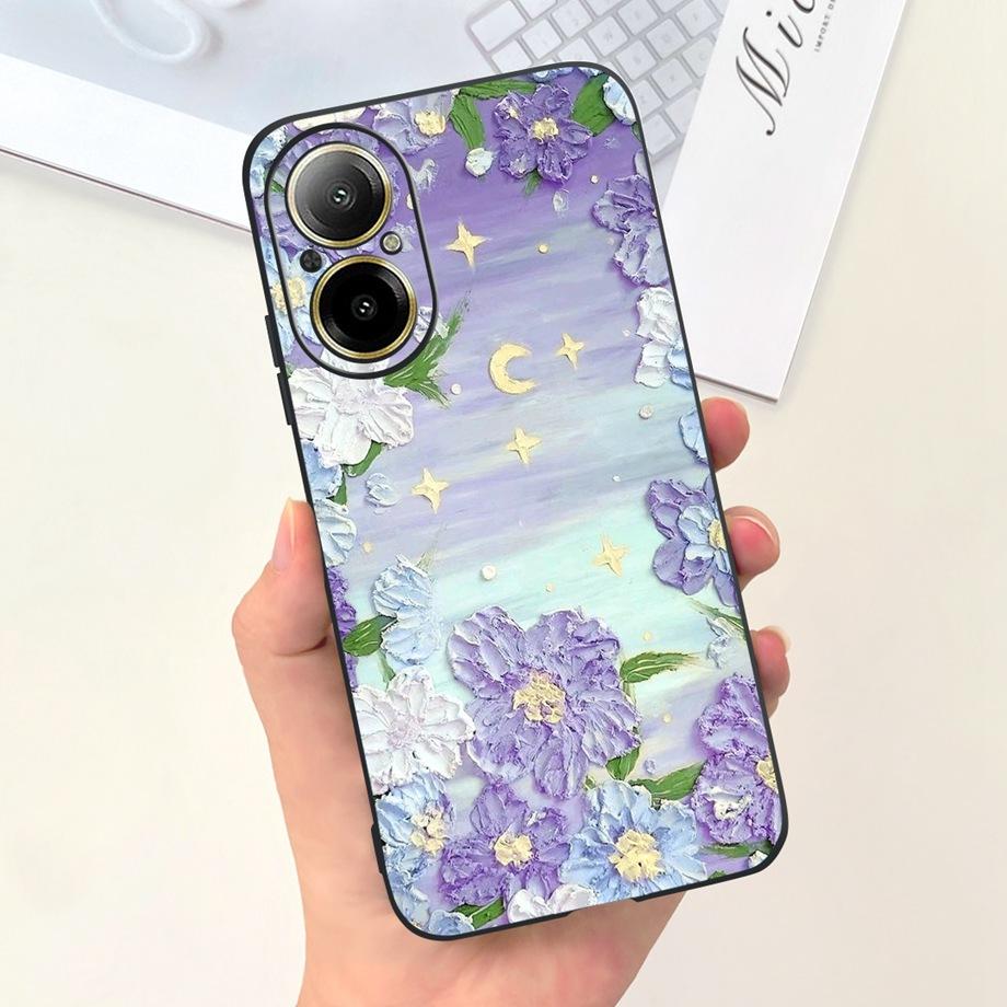 Case For Oppo Realme C67 4G RMX389 Phone Cases Black Cat Moon Night Soft Silicone Shockproof Back Cover For RealmeC67 4G Funda