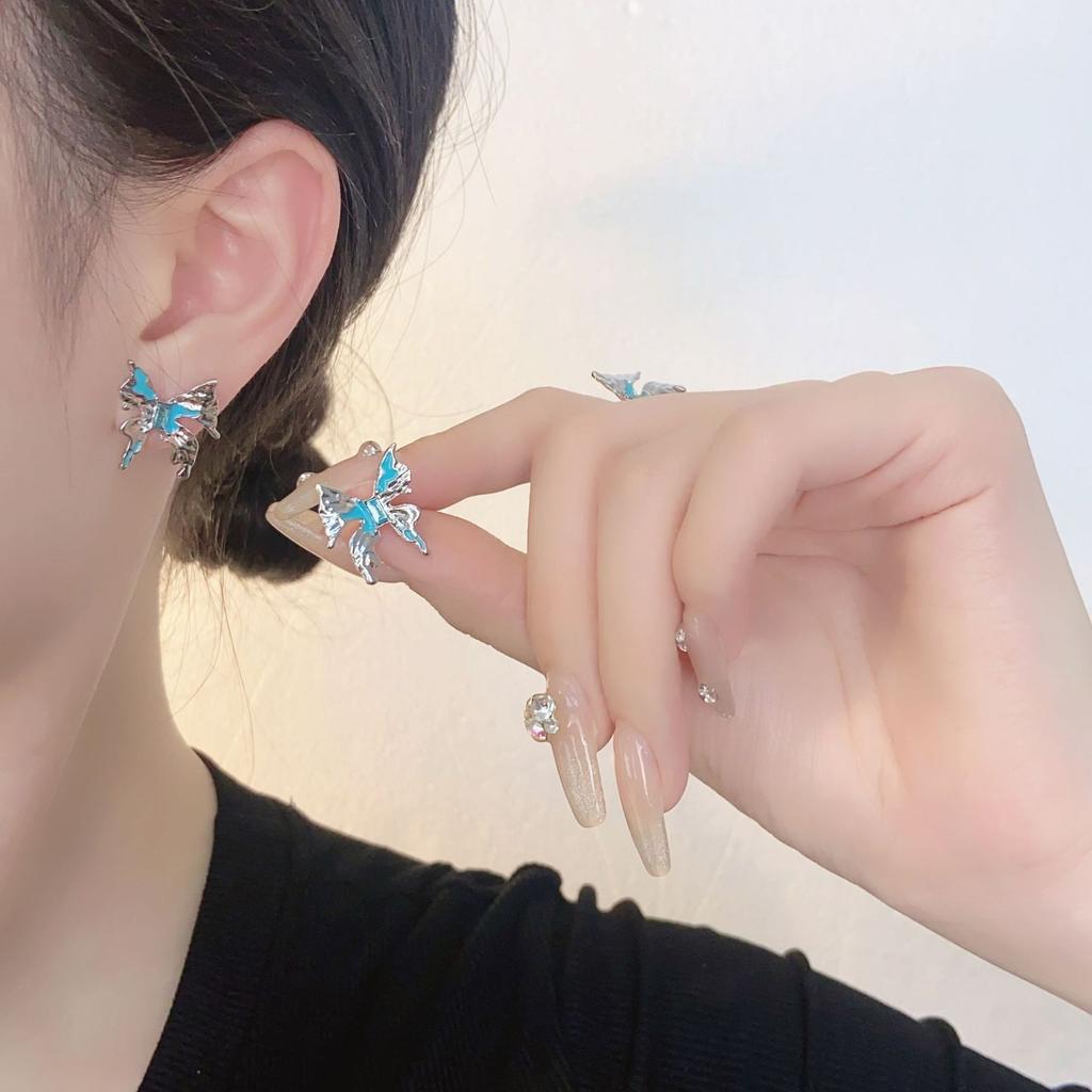 Premium Sense Can Pull Silver Butterfly Fringed Necklace Design Fashion Autumn And Winter Sweater Chain Collarbone Chain Jewelry