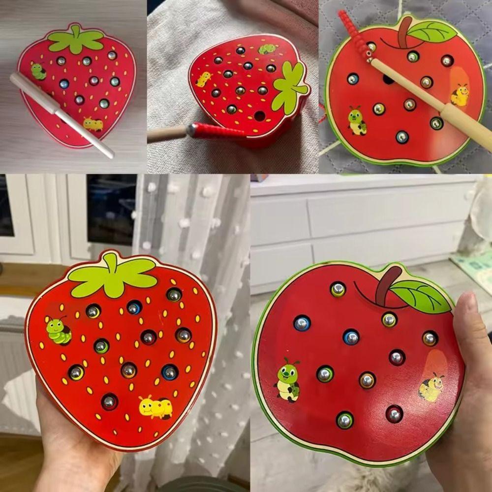 Wooden Magnetic Interactive Toys Strawberry Apple Shaped Preschool Learning Toys For Toddlers