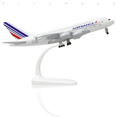 QIYUMOKE A380 France 1/300 Diecast Metal Airplane Model - A380 Sky Jumbo A380 Model Airplane with Stand (7.5" Long) for Aviation Enthusiast Gift or Di