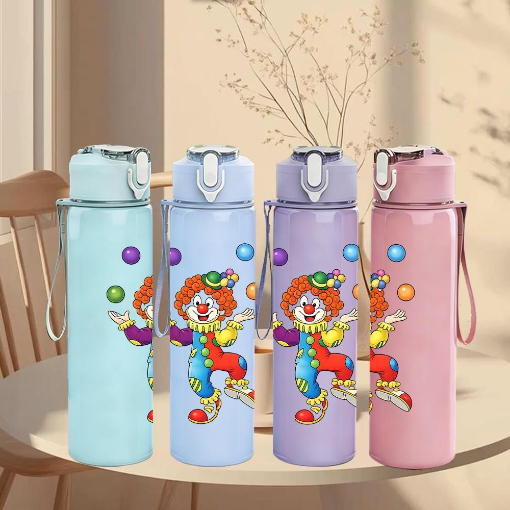 1PC Jester Clown Party Cartoon Print 750ml Color Plastic Sports Water Bottle Leakproof Flip Straw Lid Suitable for Sports Office Home Use