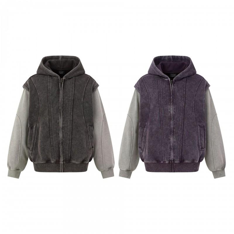 Unisex Oversized Hooded Zip-Up Sweatshirt With Color-Block Vest Design Casual Long Sleeve Cotton Top