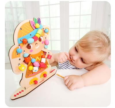 Iwood Деревянная двухсторонняя кукла с бусинами/Бисерная доска для мальчиков и девочек Развивающие игрушки Подарок на день рождения ко Дню защиты детей