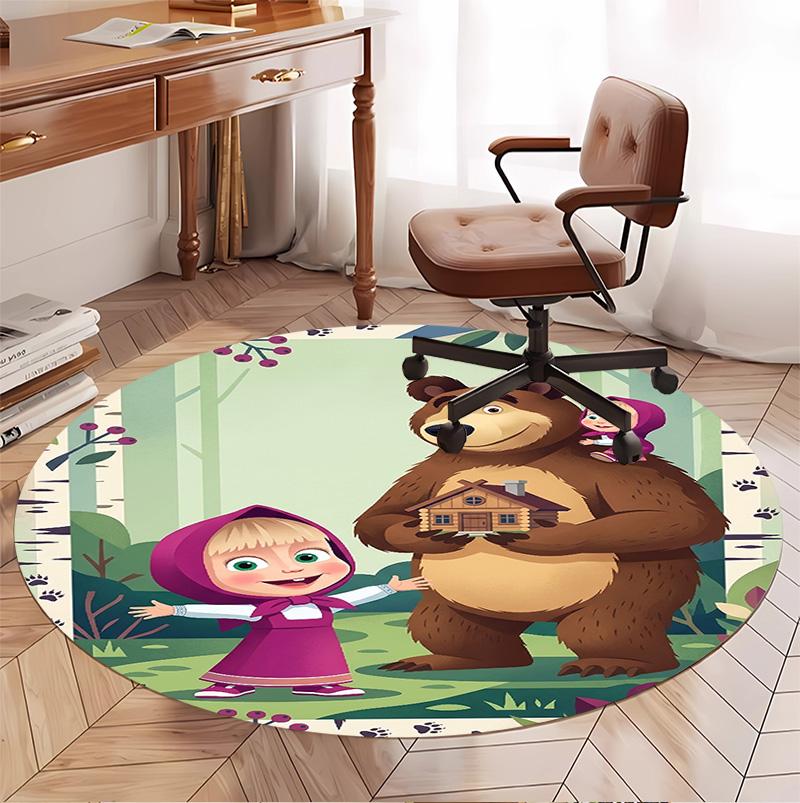 Masha and the Bear Pattern Round Rug, Indoor/Outdoor Mat, for Picnic, Gameroom, Bedroom, Office, Living Room, Home Decor Carpet, Birthday Gift