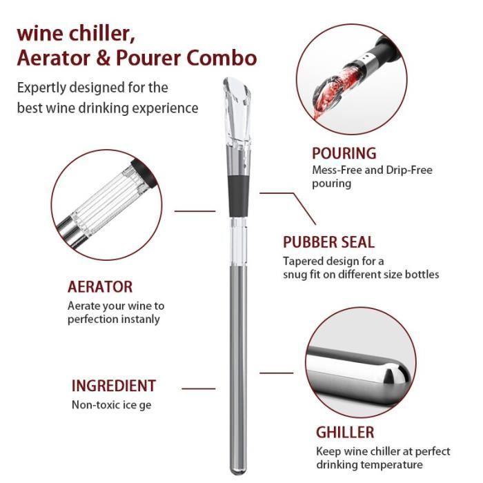 Accessoires vin - Argent Refroidisseur de vin - Acier inoxydable - 3 en 1 - Bâton de refroidissement
