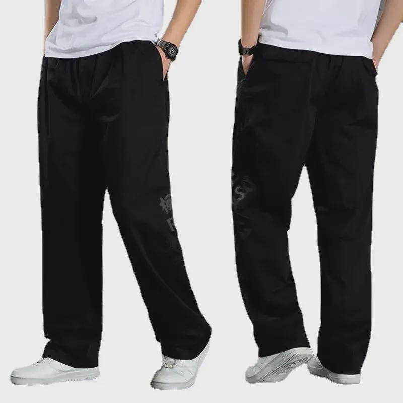 Мужские тонкие повседневные брюки весна/лето — большие, свободные, из чистого хлопка, эластичный пояс, прямой крой, стиль для людей среднего возраста