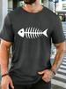Unisex O Neck Tee Minimal White Fish Bone Skeleton Print Short Sleeve Top Summer Street Outdoor Basic Soft Loose Casual Daily Wear