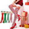 Christmas Green Red Cotton Stocking Striped Over The Knee Bowknot Long Socks