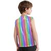 Boys Girls Dance Stage Performance Costume V Neck Sleeveless Asymmetrical Hem Button Metallic Plaid Vest