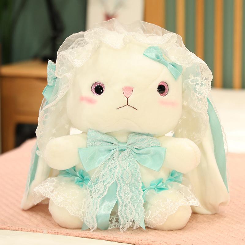 20cm Lolita Rabbit Baby Plushie White Bunny Cute Cartoon Rabbit Sitting Doll Satin Dressed Cute Animal Girls Girlfriend Gift