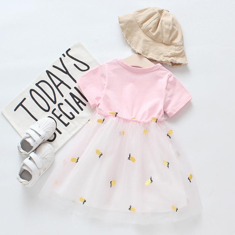 Сетчатое платье с короткими рукавами и принтом ананаса, для маленькой девочки