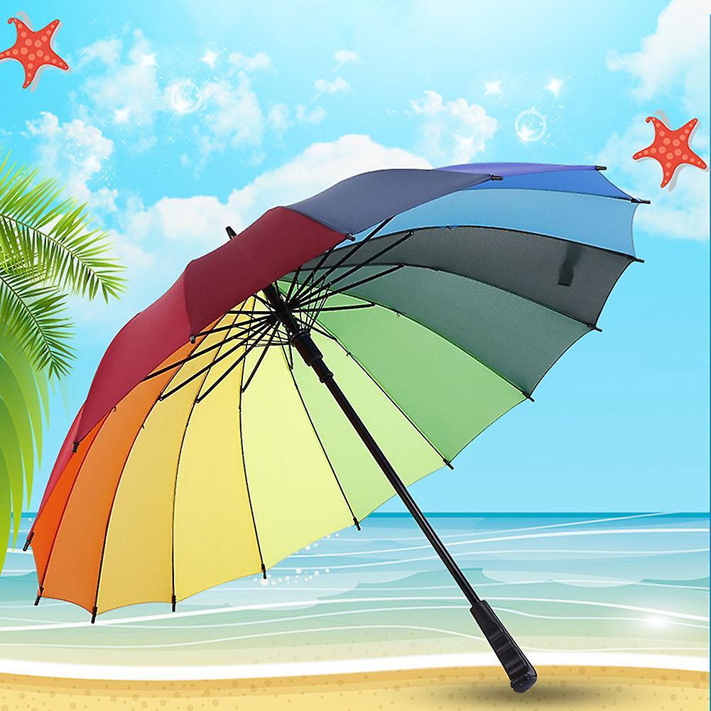 Portable Colorful/Solid-Color Long Rod Umbrellas Multi-Purpose Rainproof Umbrellas for Men Women