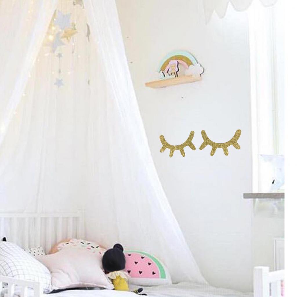 Childrenswear 2Pcs Wooden Eyelashes DIY Kids Bedroom Living Room Decal Wall Sticker Decoration