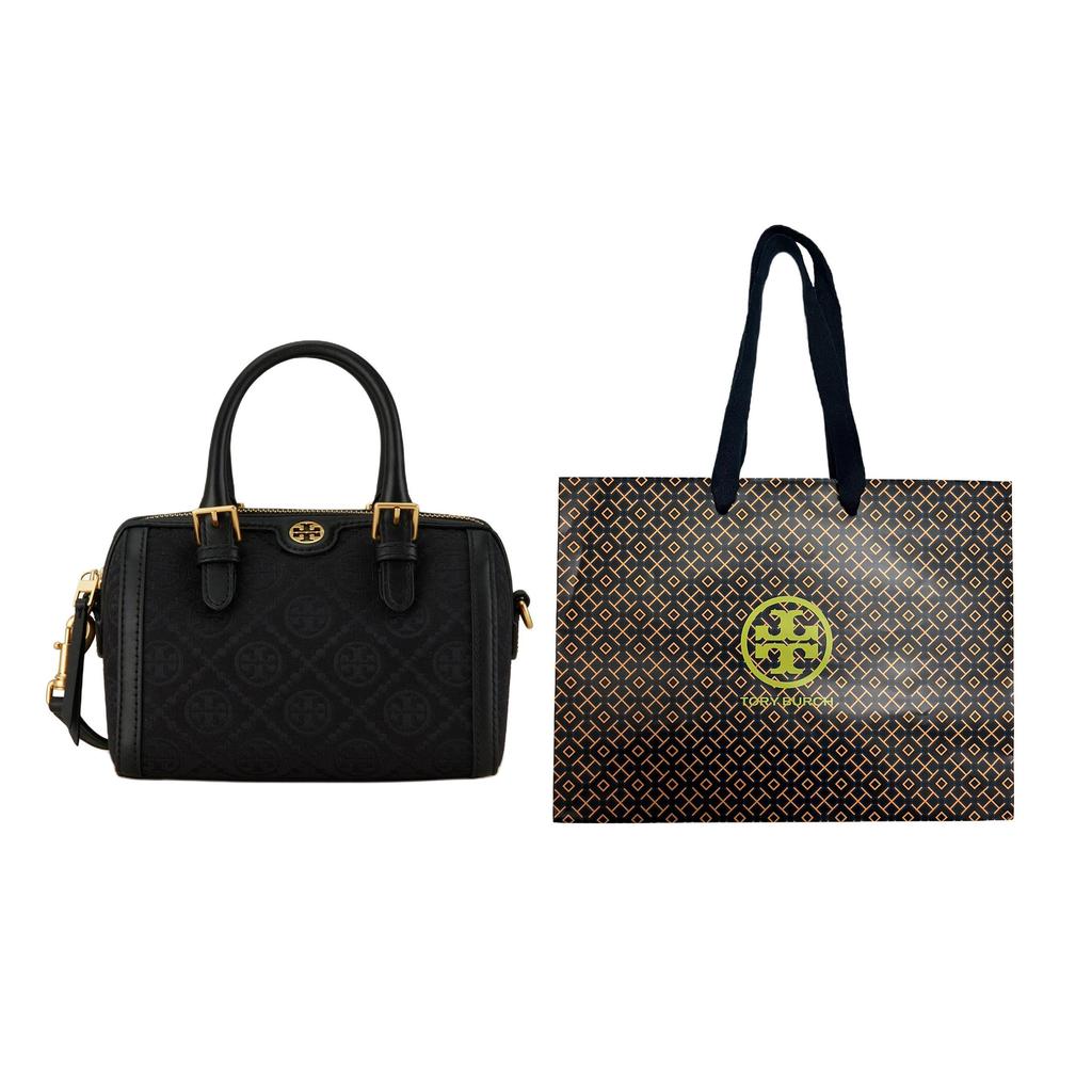 TORY BURCH Tory Burch T Monogram Fabric With Cow Leather Barrel Bag, Handbag, Shoulder Bag Small Women's Black 152131-001