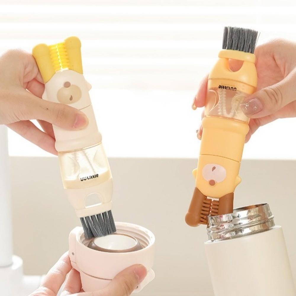 2 Pieces Cartoon Cup Cleaning Brush Deep Clean Efficient Bottle Gap Brush Detachable Thick Bristles Lid Cleaning Brush Kitchen