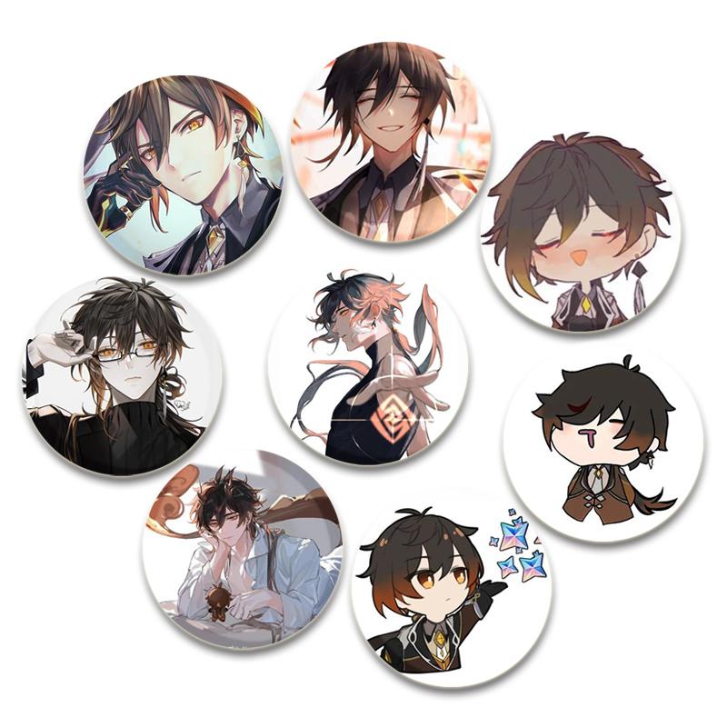 32/44/58mm Anime Genshin Impact Badge Zhongli Cartoon Brooches On Backpack Clothes Handmade Round Enamel Pins for Jewelry Gift Accessories
