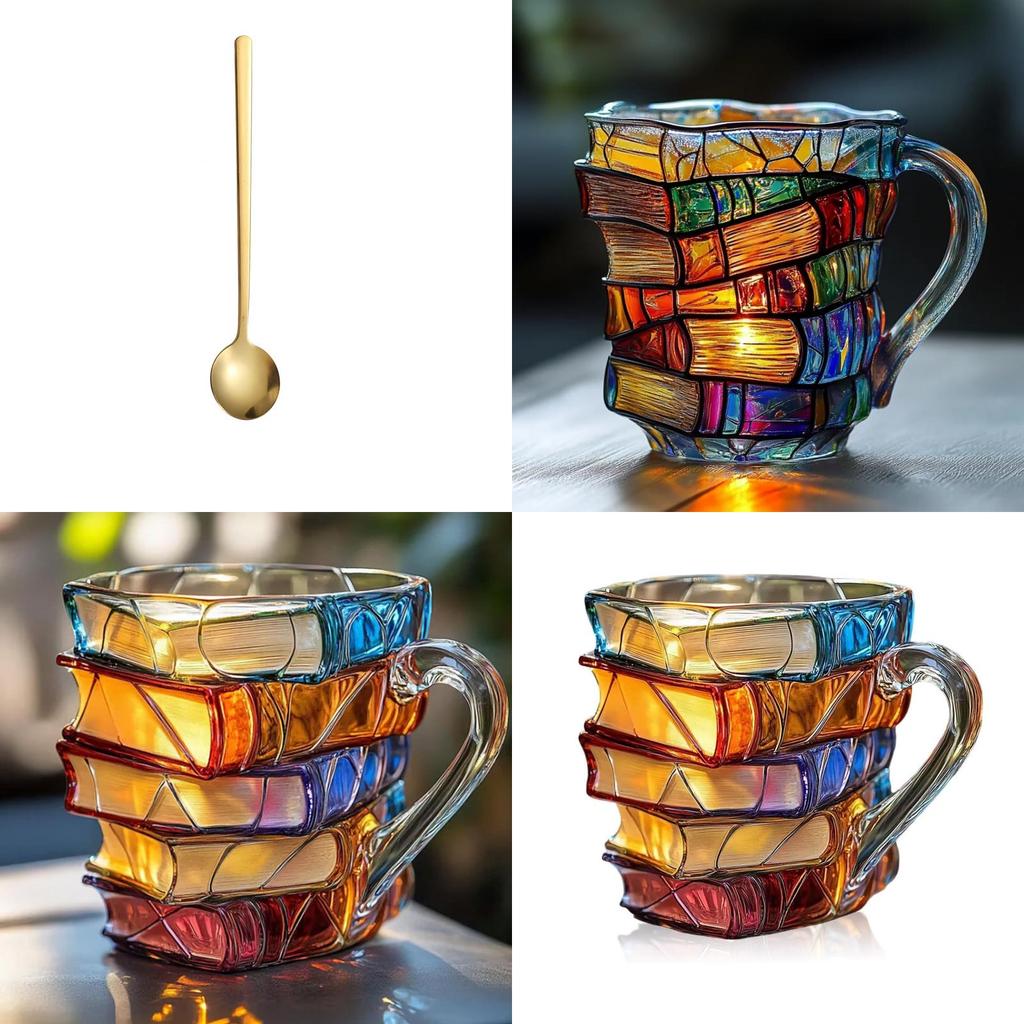 Painted Book Mug Modern Sculpted Coffee Cup With Colorful Design For Office Desk Decor