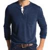 Beauty Vintage Casual Round Neck T-shirt Men's Solid Button Patchwork Pocket Trendy Versatile Cotton Breathable Long Sleeve Top
