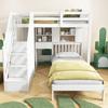 Bunk Bed, Double Bed, Multifunctional Children Bed, Storage Space Function, with Desk And Shelves, with Slatted Frame, White, 90x200cm