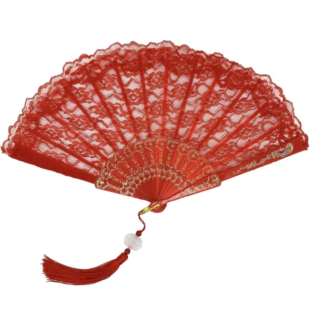 Flower Carving Chinese Style Fan with Tassel Dance Hand Fan Home Decoration