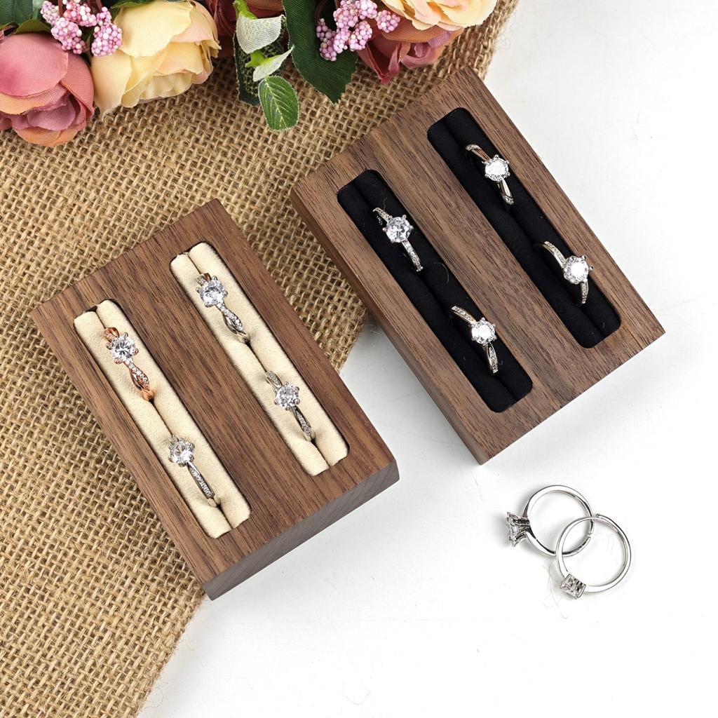 HeMu Walnut Double-slot Ring Displaystand Jewelry Storage Plate Counterjewelry Ornaments Props Solid Wood Ringdisplay Stand