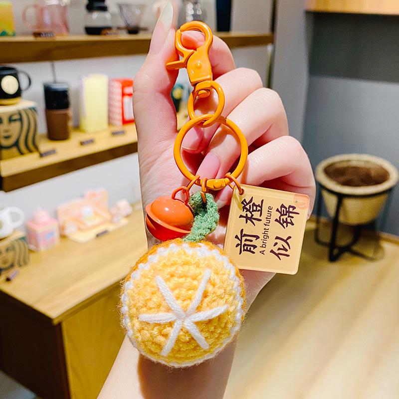 Plush Crocheted Persimmon Peanut Keychain Doll - Handmade Wool Pendant, Perfect New Year Gift