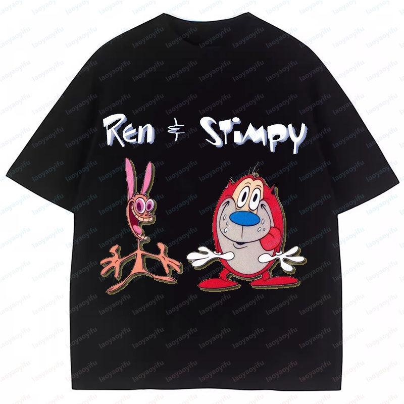 Футболка Ren & Stimpy для Женщины Девочки 90-х Винтажная Мультфильм Комедия Фэнтези Отдых Уличная Одежда Радость Полиэстер Детская Одежда