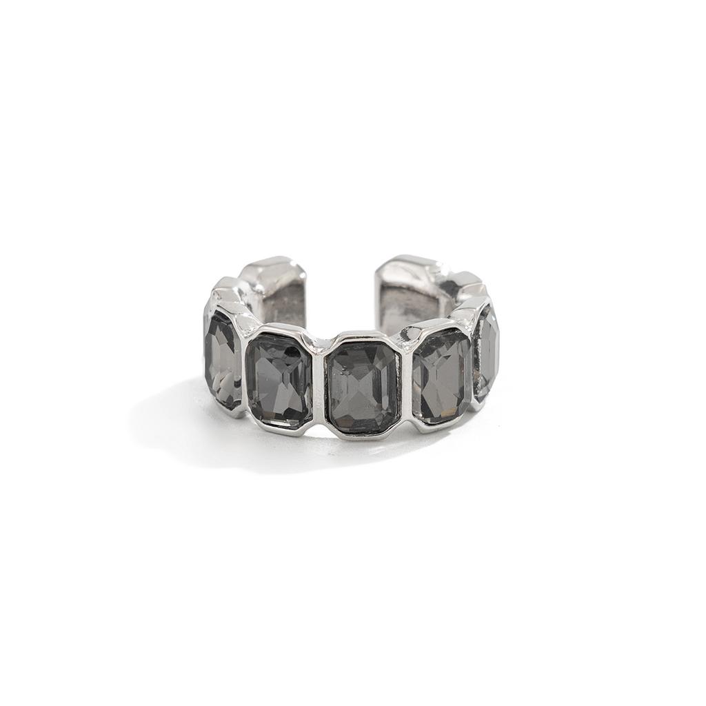2026 New Square Grey Crystal Rings for Women Minimalist Design Silver Color Geometric Finger Rings Acrylic Daily Wear Jewelry