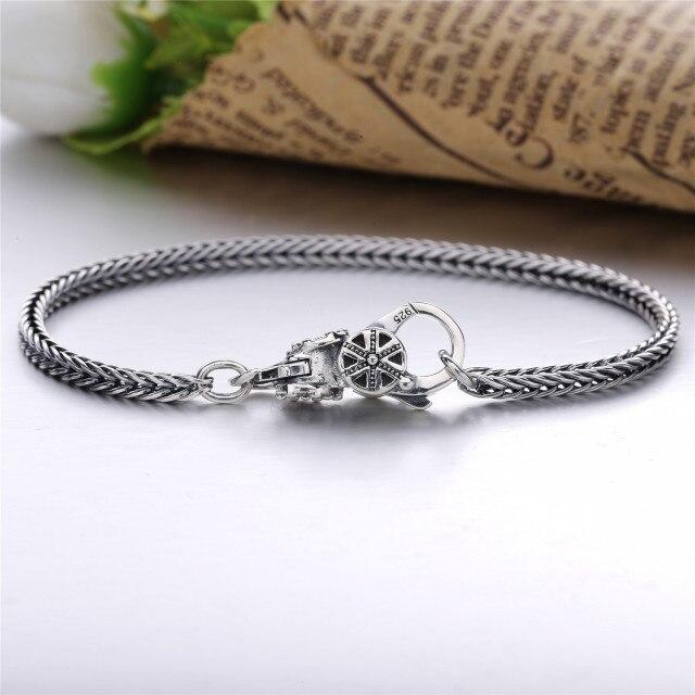 Настоящее серебро 925 пробы, серый браслет в винтажном стиле для унисекс, европейские популярные ювелирные изделия DIY, браслет с пряжкой сливового цвета