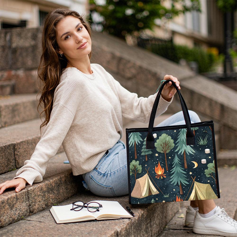 Cute Camping Themed Tote Bag for Daily Use