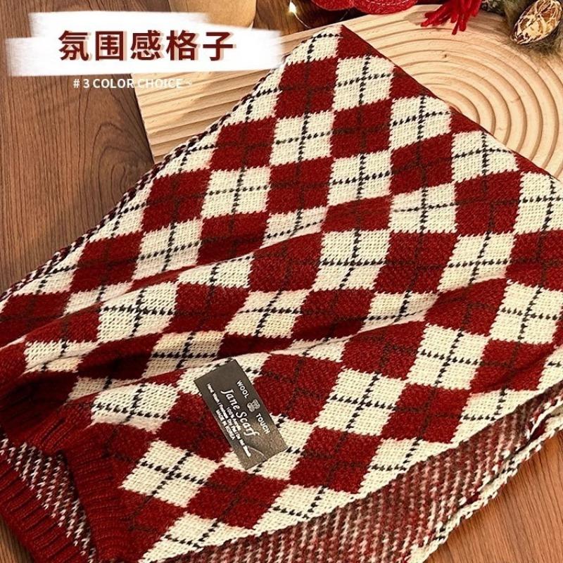 Рождественский шарф, зимний женский шерстяной шарф, новая красная клетка, универсальный, высококлассный, новая шаль для тепла