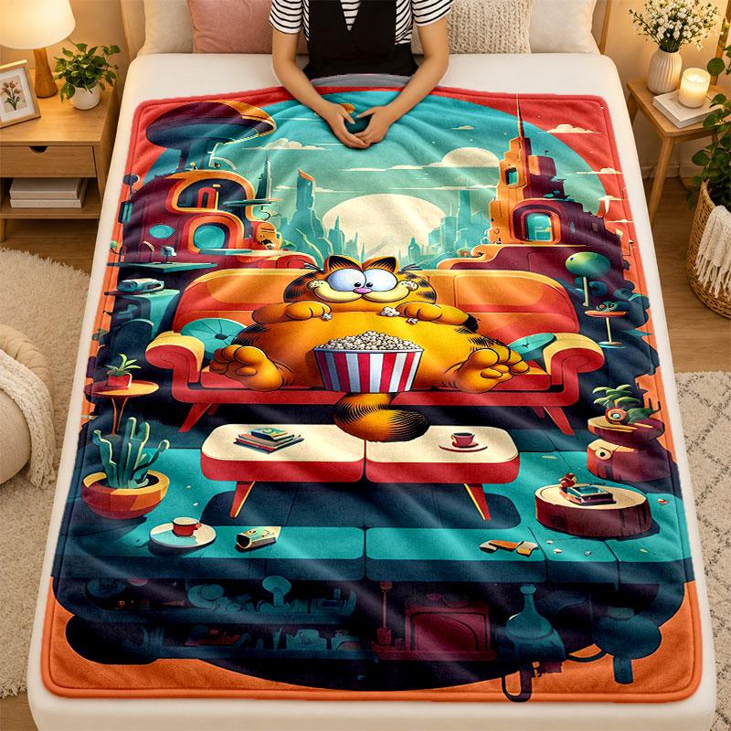 Flannel BlanketGarfield cartoon Warm Soft Throw Blanket for Indoor Sofa Bed Living Room Use