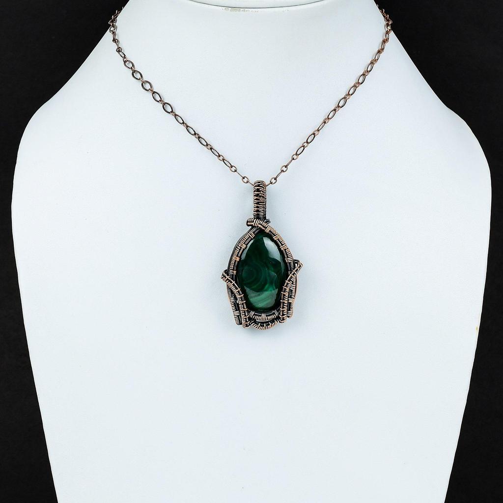 Малахитовый кулон, обернутый медной проволокой, высококачественный драгоценный камень, ювелирное изделие ручной работы, дизайнерский кулон, обернутый медной проволокой, ювелирное изделие в подарок для женщин