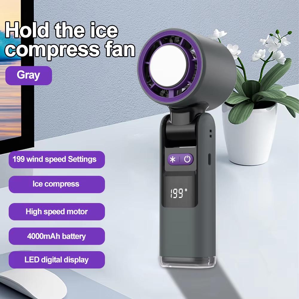 Handheld Portable Cooling Fan 199-Speed LED Ice Folding Folding Neck Fan 4000mAh Ultra Long Life Suitable For Camping And Hiking