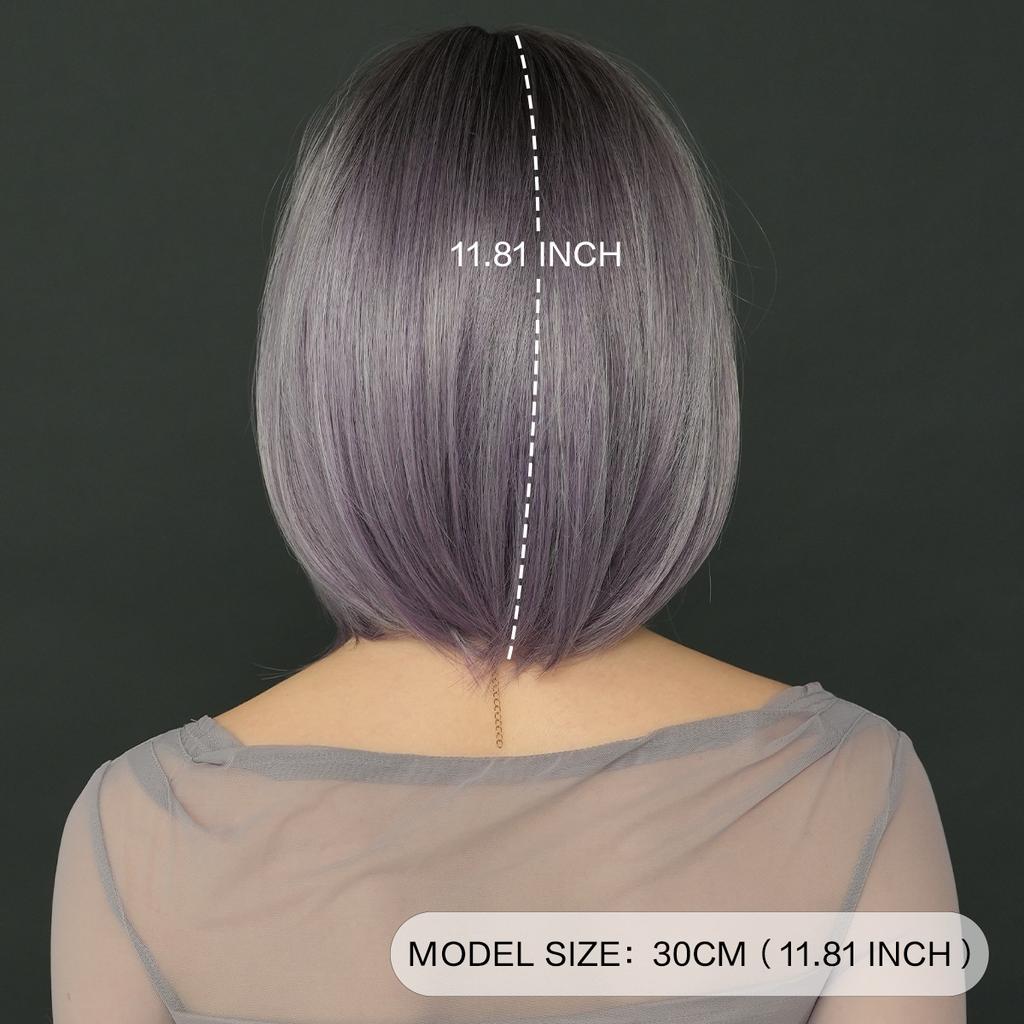2025 New Gradient Gray Purple Short Straight Wig for Women - Side Bangs Bob Wig Synthetic Machine Made Full Cap, 4 Colors Available