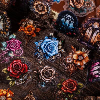 12 шт. набор декоративных наклеек серии Dark Night Flower, ретро-коллаж с розами, этикетка для скрапбукинга, дневник, альбом, журнал, планировщик